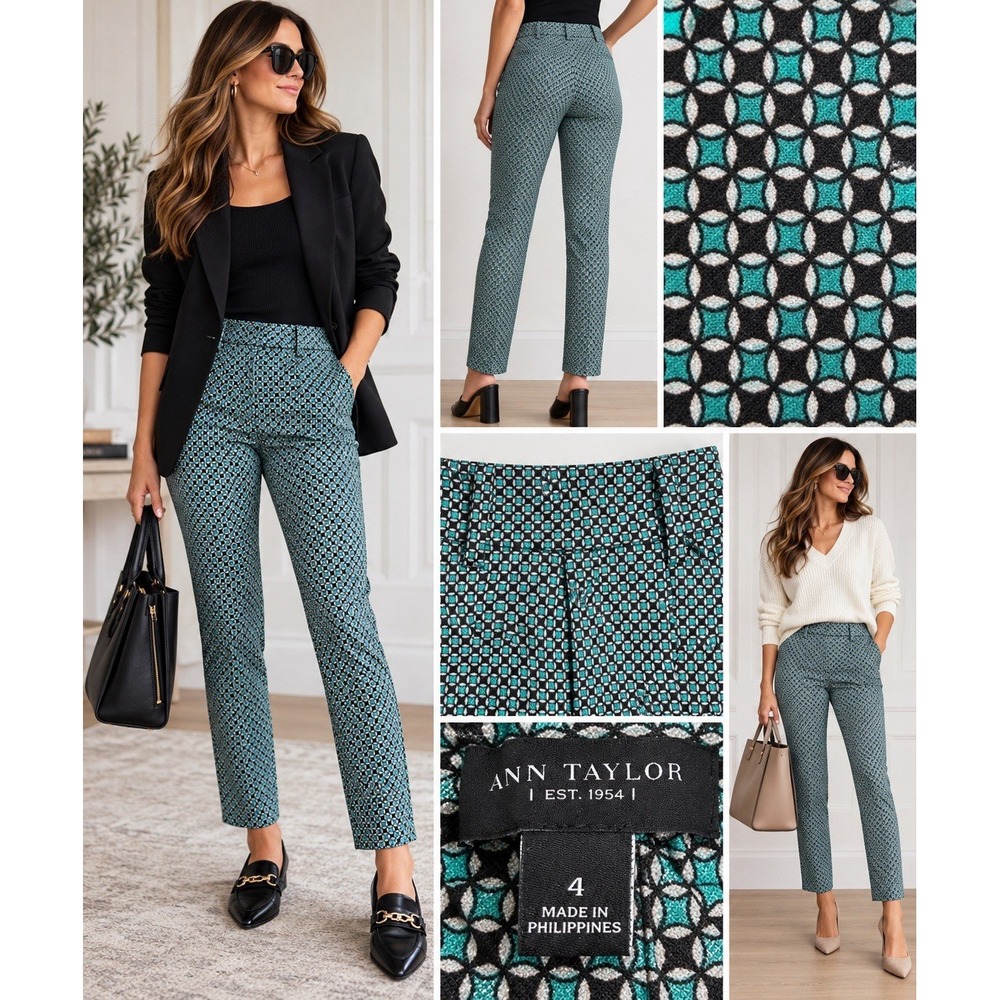 Ann Taylor Womens Dress Pants 4 Teal Stretch Slim Straight Work Business Casual